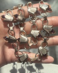 RARE Rose Gold Bell Flower Paste Necklace Bracelet ART DECO Sterling SET 15.25″