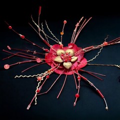 Red Leather Flower Brooch Pin Modernist Statement Atomic Era Vintage