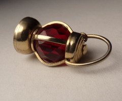 VTG 1960’S SILVER PLATE RED CUT CRYSTAL RAILROAD LATTERN BRACELET CHARM
