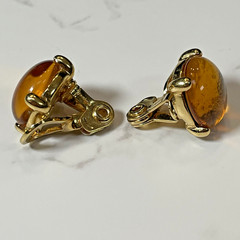 Vintage Monet Round Gold Tone Setting & Gold Amber Cabochons Clip on Earrings