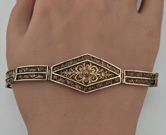 Antique Art Deco Gold Plate on 800 Silver Ornate Filigree Link Bracelet 9g 7.5″