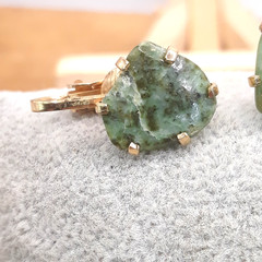 Vtg 1940s Genuine Prong Set Jade Nugget Clamper Bracelet & Clip On Earring Set