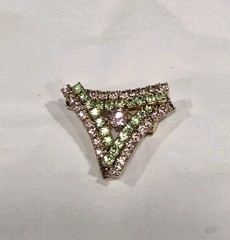 Vintage Pink And Green Rhinestone Triangle Brooch