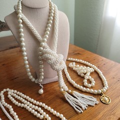 Lot of Vintage Faux Pearl Necklaces with Necklace Enhancer As Is