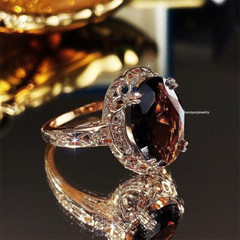 Edwardian 2.00Ct Oval Cut Smoky Quartz Solitaire Women Ring 14K Rose Gold Finish