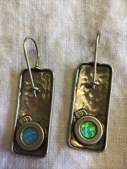 Vintage Signed Sterling Silver + Opal Hammered Texture Inset Opal