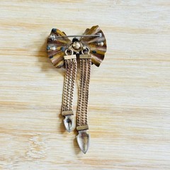 VTG CRC Charles Reis Bow Pin Brooch Rhinestone 12K Gold Filled Tassel Art Deco