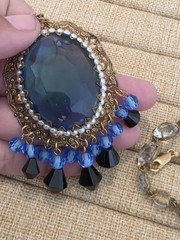 Vintage West Germany Blue Glass Cabachon Necklace