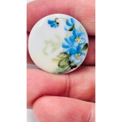 Vintage Hand Painted Porcelain Blue Floral Forget Me Not Stud Button Earrings 1″