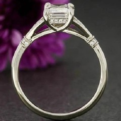 Art Deco Style Emerald Cut Lab Created Diamond Engagement Ring 14K White Gold FN