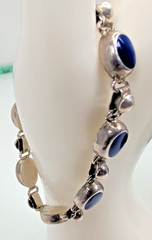 Vintage CME 925 Sterling Silver Navy Blue Enamel Oval Link Bracelet 7″