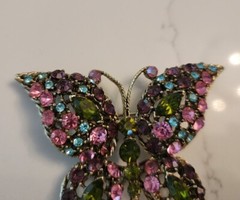 Vintage Butterfly Brooch Multicolor Rhinestones Midcentury 2 inches Pink