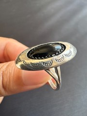 925 Sterling Silver Southwestern Style Black Onyx Stone Ring Size 9.25 US