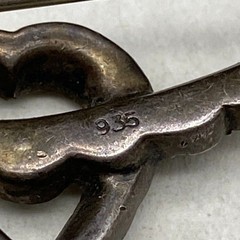 Vintage Heart Rhinestones Sterling Silver 935 Brooch Pin
