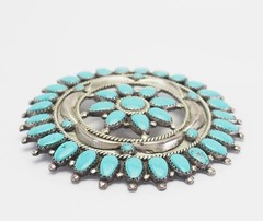 Stunning large Navajo sterling silver turquoise brooch pendant Larry Moses Begay