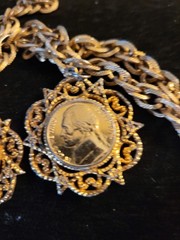 Vintage Lisnef Gold Tone Coin Necklace 10 Inches Long Jewelry Mercury Dime Wheat