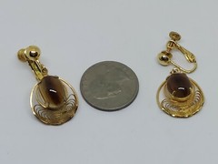 Vintage Art Deco Style Agate Filigree Clip-On Earrings 1/20 12K JJJ Signed