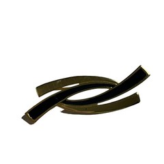Monet Signed Modernist Lot Of 2 Brooches Pins Gold Tone Black Enamel