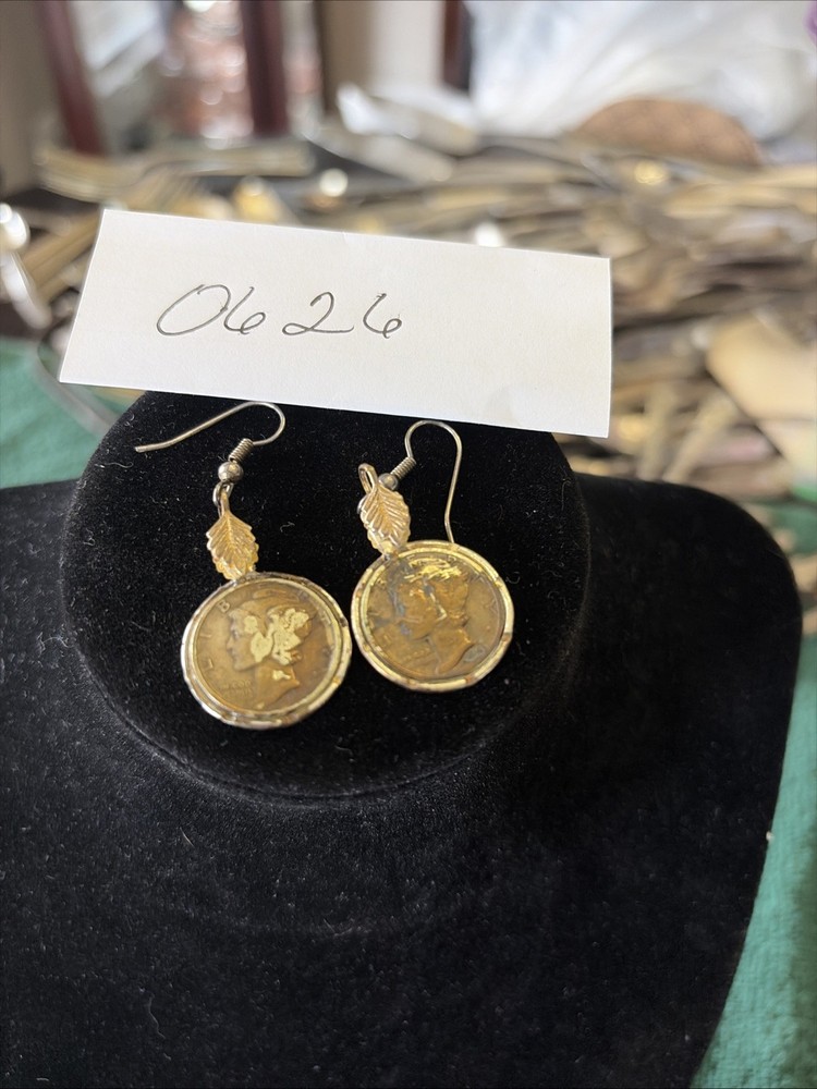 Vintage Coin Dangle Earrings Silver Mercury Dimes 1943 & 1944