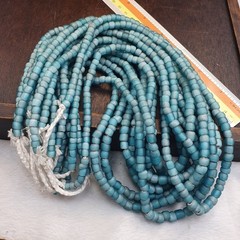 Sky blue white heart 5.5-7 mm Czech Republic glass beads long strand necklace
