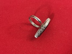 Vintage Emmons Black Marquise Cabochon Rhinestone Adjustable Ring Silver Tone Co