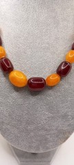 VINTAGE CHERRY RED BAKELITE NATURAL BALTIC AMBER BEADED NECKLACE 53gr