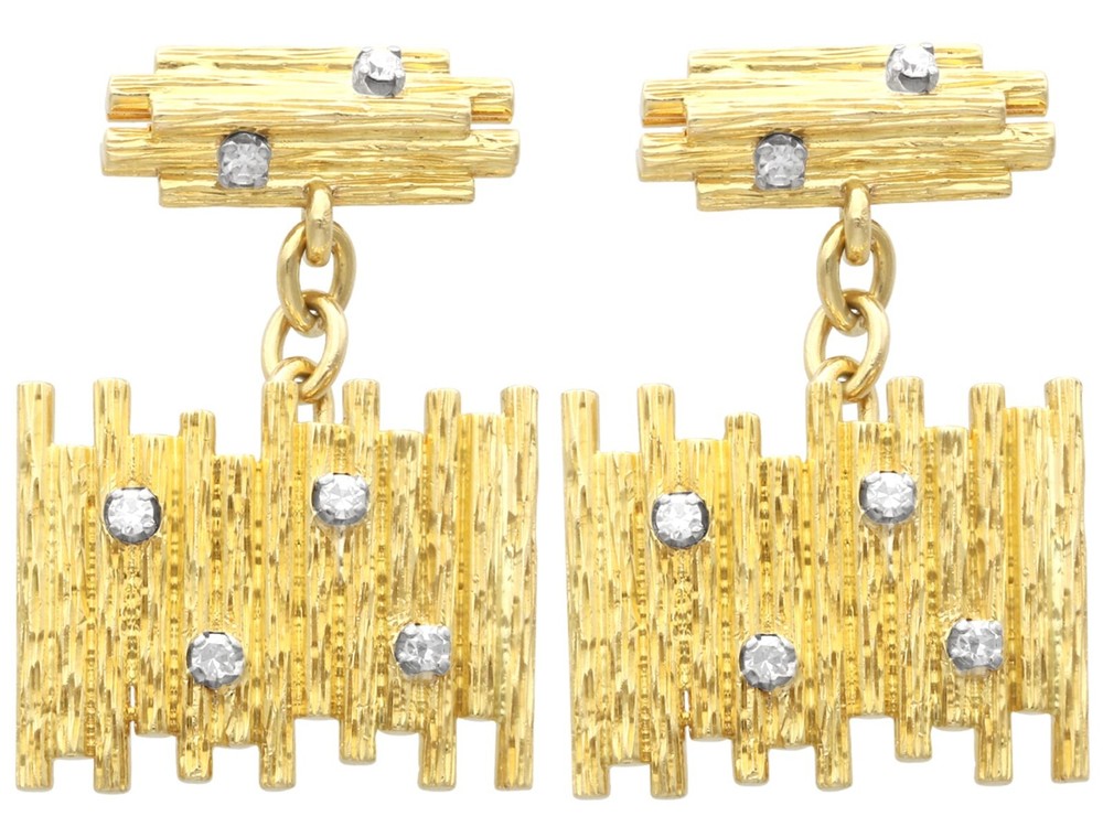 Vintage 0.24Ct Diamond and 18k Yellow Gold Cufflinks Circa 1970