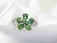 Vintage Sterling Silver Natural Irradiated Green Tourmaline Halo Ring Size 6