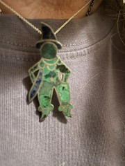 Vintage Sterling Necklace Repurposed Malachite Lapis Stone Inlay Jester READ