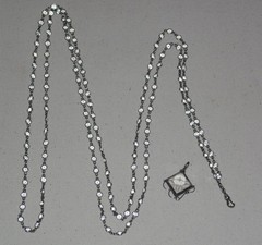 Antique Vintage Sterling Silver open-back faceted Crystal Chain Necklace Fob 63″