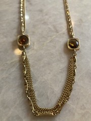 SARAH COVENTRY TRIPLE STRAND NECKLACE GOLD TONE CUT AMBER GLASS VTG 1950s
