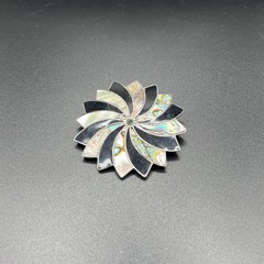 Vintage Taxco Sterling Silver Abalone Black Onyx Sunburst Brooch Art Deco 13g
