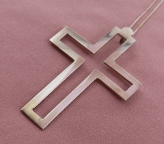 Vintage Sterling Silver Necklace Large Open Cross 2.5 in Pendant Statement 210h