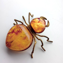 Vintage Soviet spider brooch. Amber-honey color. Made in the USSR.