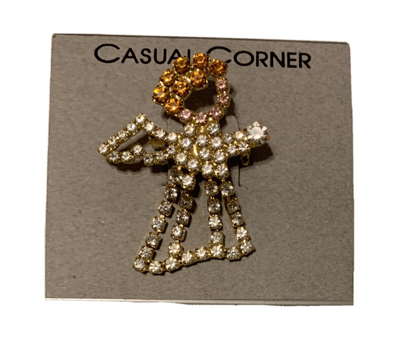 Vintage Casual Corner Sparkling Rhinestones Angel Brooch/Pin NWT