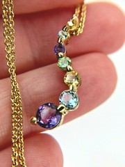 FAS Vintage Sterling Silver Vermeil 5mm Multi Gemstone Necklace 17.75″