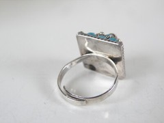 Vintage Taxco Mexico Turquoise Cannetille Sterling Silver Pyramid Ring 8