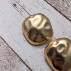 Vintage Clip On Earrings Rounded Square Irregular Gold Tone – Fair Condition