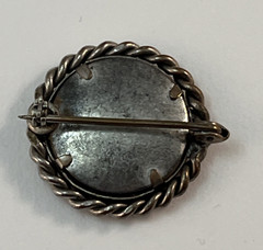 Antique Silver Tone Round Photo Picture Brooch Pin 1″ Mixed Metals