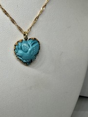 Vintage W. Germany Molded Robins Egg Blue Bird Goldtone Brass Pendant Necklace