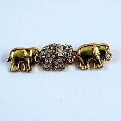 Vintage 1928 Brand Sparkly Crystal Elephant Gold Tone Brooch Estate Pin