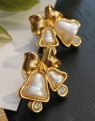 Vintage AVON Golden Bells w/Rhinestones, Bow, and Faux Pearly .75″ Earrings!
