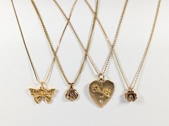 Vtg Love Knot Heart Key Lock Flower Butterfly Pendant Gold Tone Necklace LOT