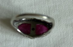 Antique Art Deco 14K ADR White Gold Synthetic Ruby Filigree Marquise Ring Sz 6.5