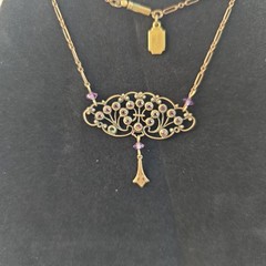 VTG Pididdly Links Brass Gold Tone Rhinestone Art Nouveau Necklace Kingston NY
