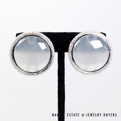 GIA Ice Jade and Diamond 18K White Gold Pierced Earrings with Omega Clips