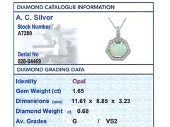 Vintage 1.65 Ct Opal and 0.68 Ct Diamond, 18k White Gold Pendant, Circa 1960
