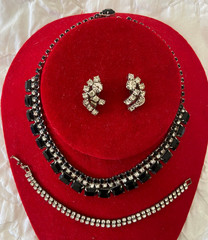 5 pc Vintage Large Black Jet Rhinestone Necklaces, Bracelet, Earrings