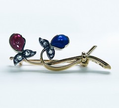 Antique FABERGE 56 Gold 14K Sapphire Almandine Brooch OSKAR PIHL circa 1890
