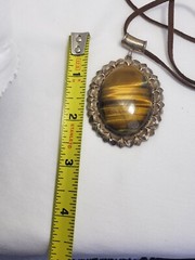 Brown Agate Stone Sliding Pendant on Leather Necklace